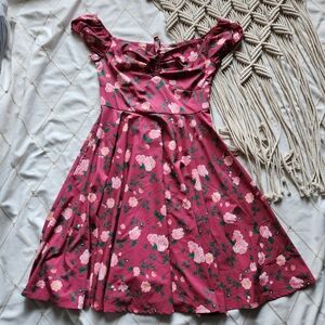 Timeless London Coral Pink Floral Fit & Flare Dress | 3/4 Sleeve | Size 10